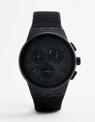 Swatch SUSB104 Piege Chronograph Silicone Watch In Black ASOS