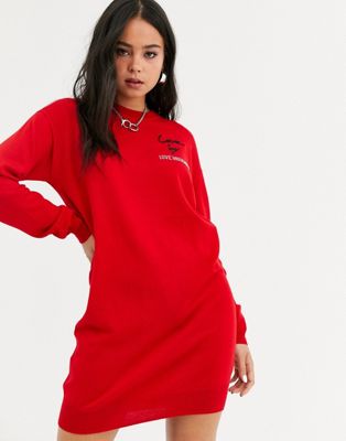 Sweaterkjole i uld med love by-logo fra Love Moschino-Rød