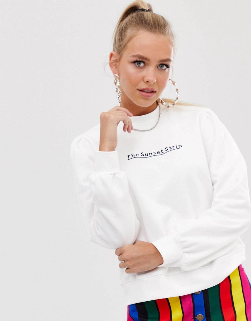 Sweatshirt med høj hals og Sunset Stripe-slogan fra Resume-Hvid
