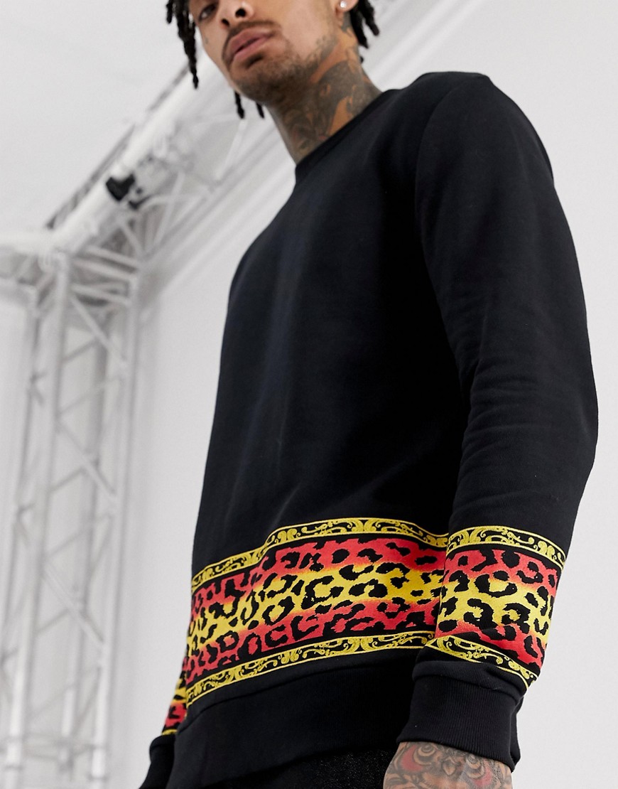 Sweatshirt med leopard-print fra ASOS DESIGN-Sort