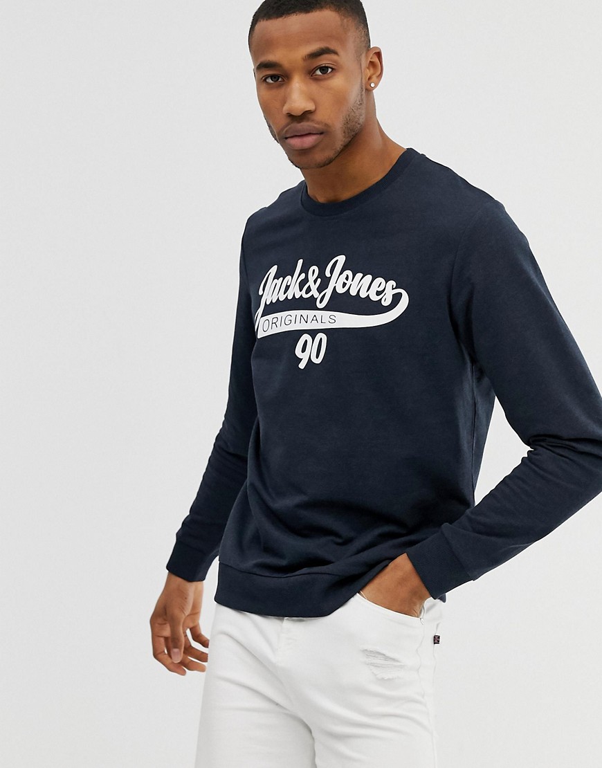 Sweatshirt med rund hals og logo fra Jack & Jones originals-Marineblå