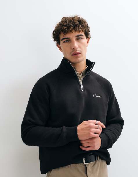 Sweatshirt met kwartrits en scriptlogo in zwart - view 1