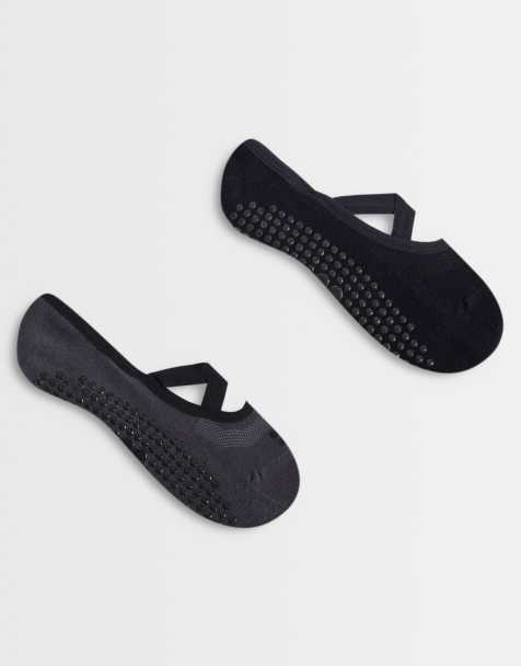 Sweaty Betty 2 pack ballet grip Pilates socks in black and grey - view 1