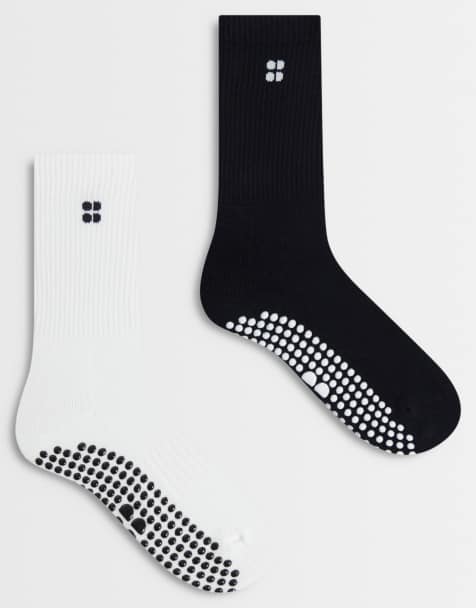Sweaty Betty 2 pack Pilates crew gripper socks in white and black - view 1