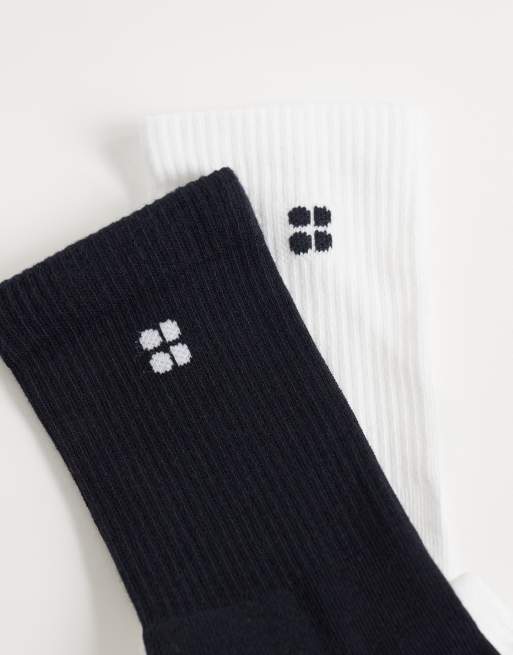 Sweaty Betty 2 pack Pilates crew gripper socks in white and black, 3 of 3