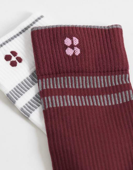 Sweaty Betty 2 pack reflective running socks in burgundy and white, 3 of 3