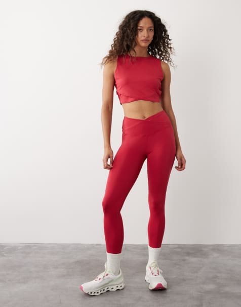 Sweaty Betty – All Day – Röda leggings med omlottmidja - view 1