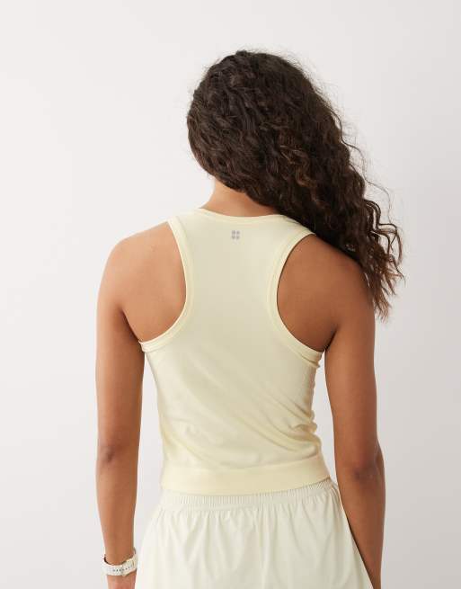 Sweaty Betty Athlete Crop Seamless Workout Tank Top in yellow, 3 of 4