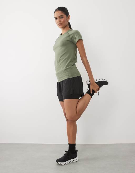 Sweaty Betty Athlete Seamless workout t-shirt in dark green, 3 of 4