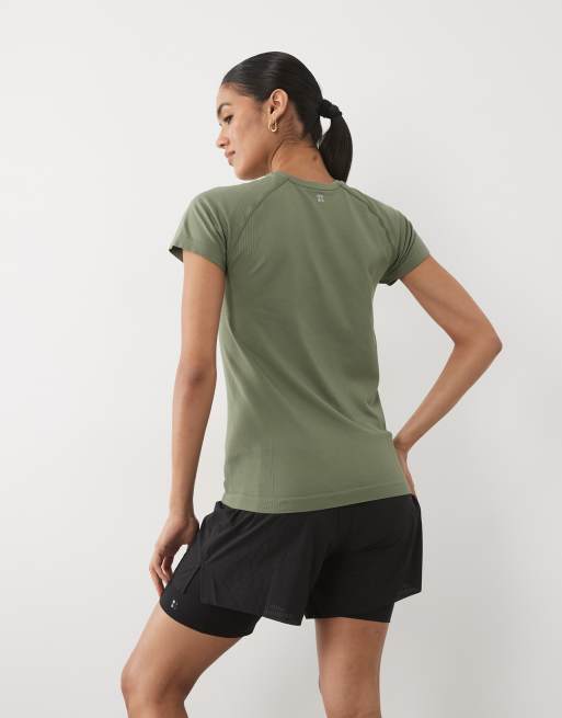 Sweaty Betty Athlete Seamless workout t-shirt in dark green, 4 of 4