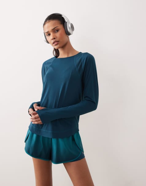 Sweaty Betty Breathe Easy mesh long sleeve top in deep green
