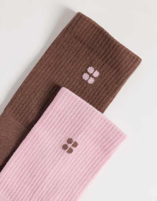 Sweaty Betty confezione da 2 calzini da pilates con grip marrone e rosa, 2 di 3