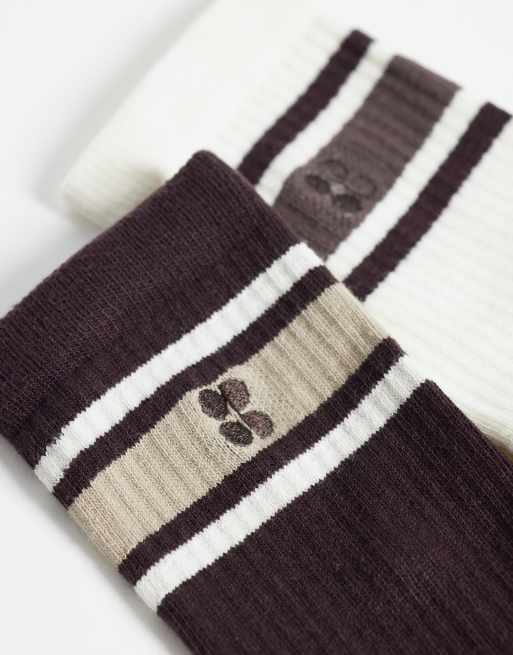 Sweaty Betty essentials crew socks 2 pack in beige and brown, 2 of 3