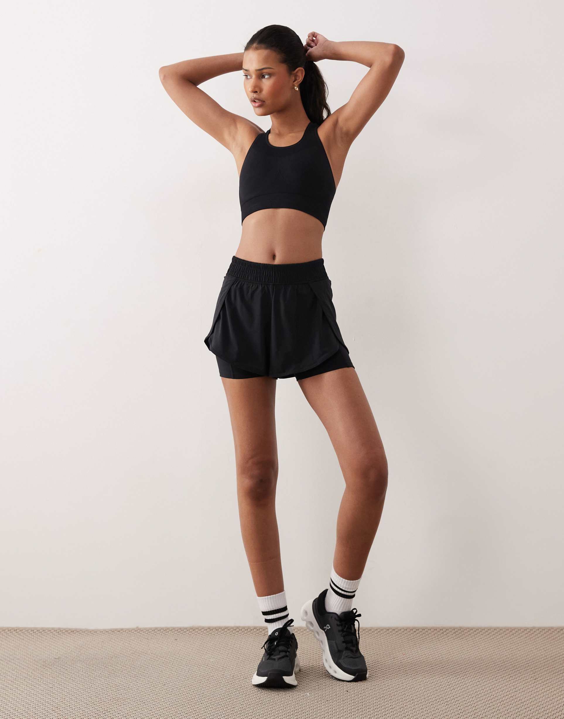 sweaty betty get set 2-in-1 multi-training shorts in black