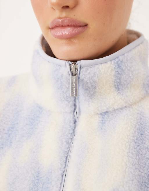 Sweaty Betty plush half zip fleece in blue print, 2 of 4