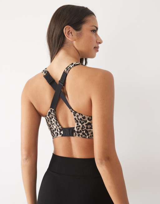 Sweaty Betty Power Pulse sport-bh med kantband i brun leopardmönstrad, 4 av 4