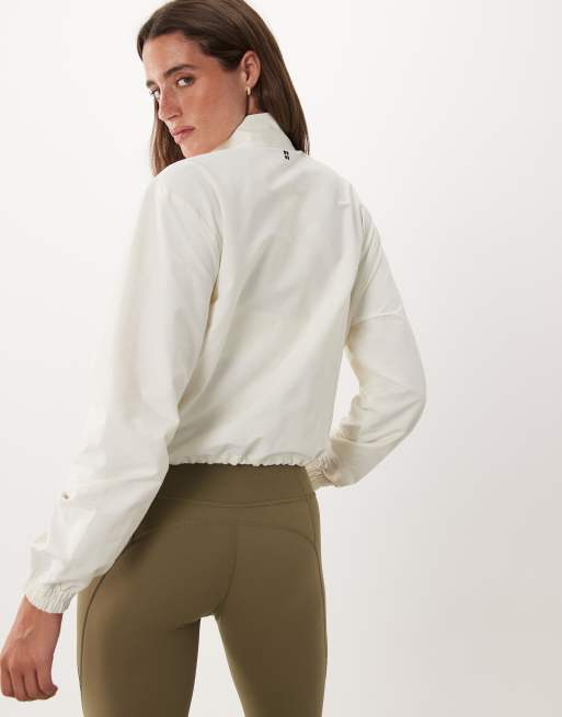 Sweaty Betty seersucker jack met textuur en rits in wit, 4 van 4