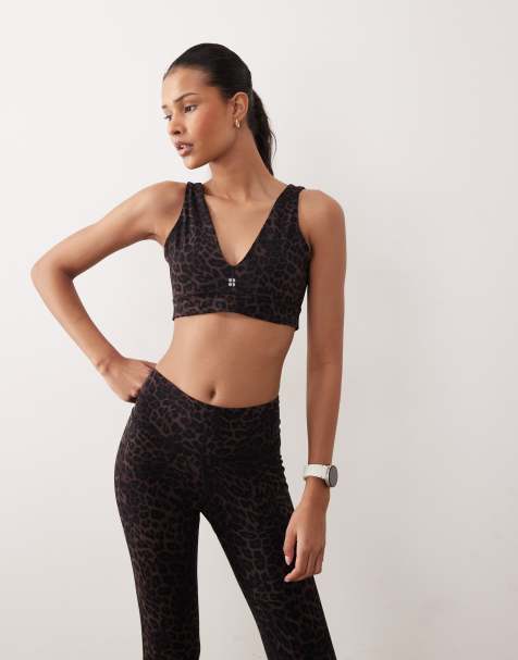 Sweaty Betty Ultimate Studio Voop bra in brown leopard print - view 1
