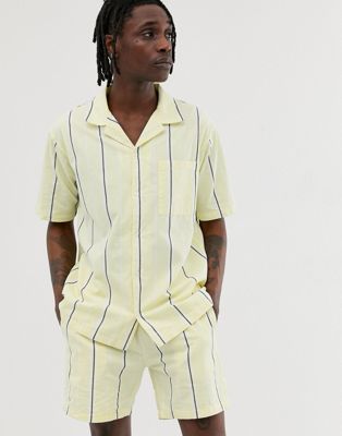 SWEET SKTBS – Resort – Gul, randig skjorta med korta ärmar