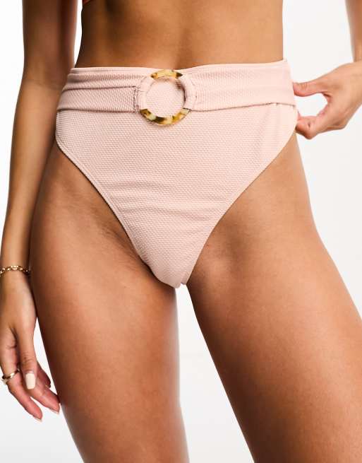 Swim Society – Beżowy dół od bikini z podwyższonym stanem i paskiem