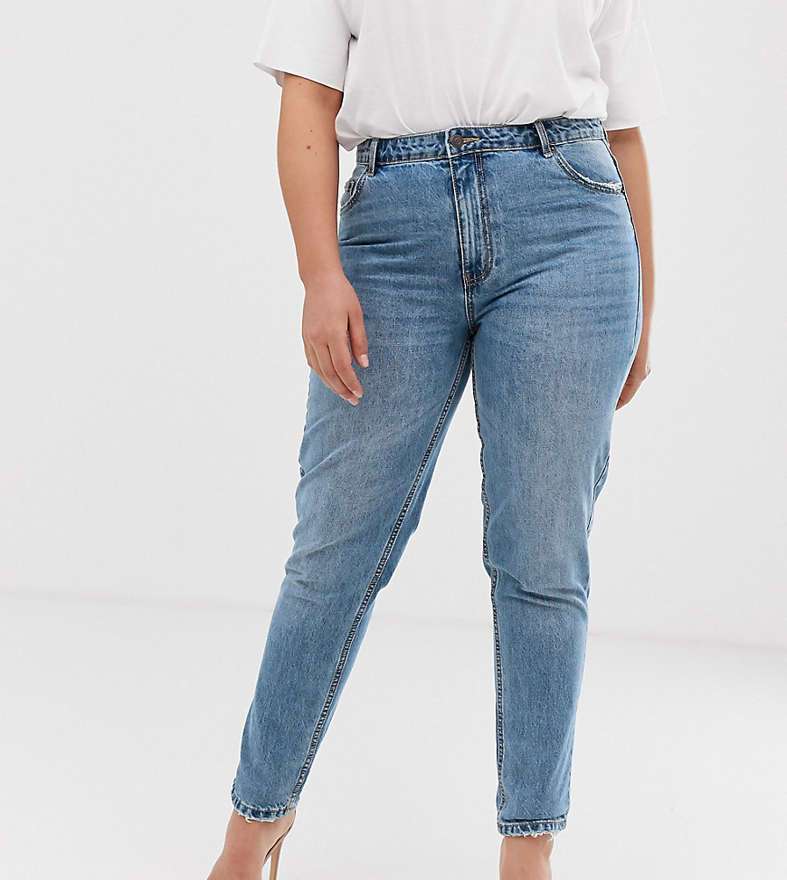Syrevaskede højtaljede 80'er bukser fra Vero Moda Curve-Blå