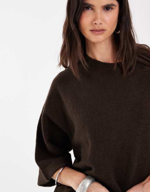 T-shirt en maille coupe carrée marron foncé, 3 de 4
