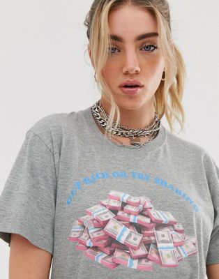 T-shirt i økologisk bomuld med 'get rich' print fra New Girl New Girl Order-Grå