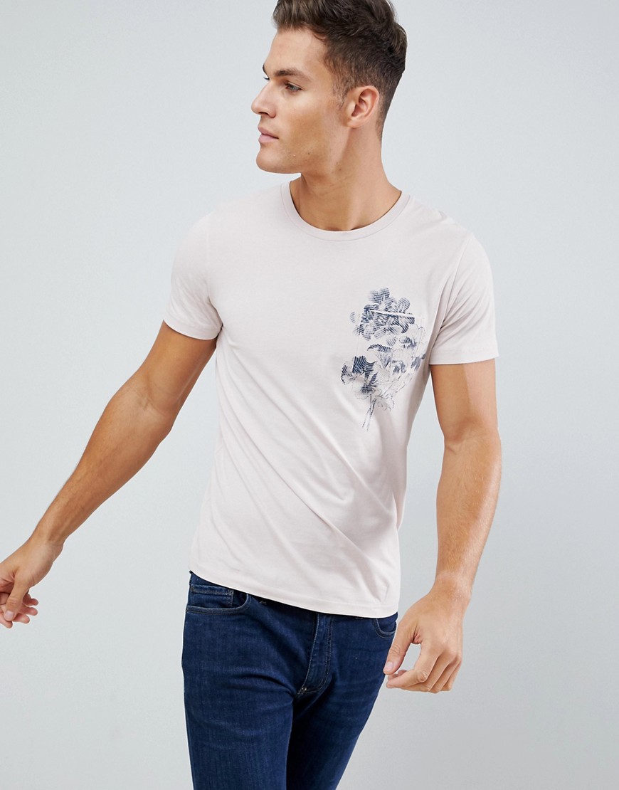 T-shirt med blomsterprint på brystet fra Selected Homme-Pink