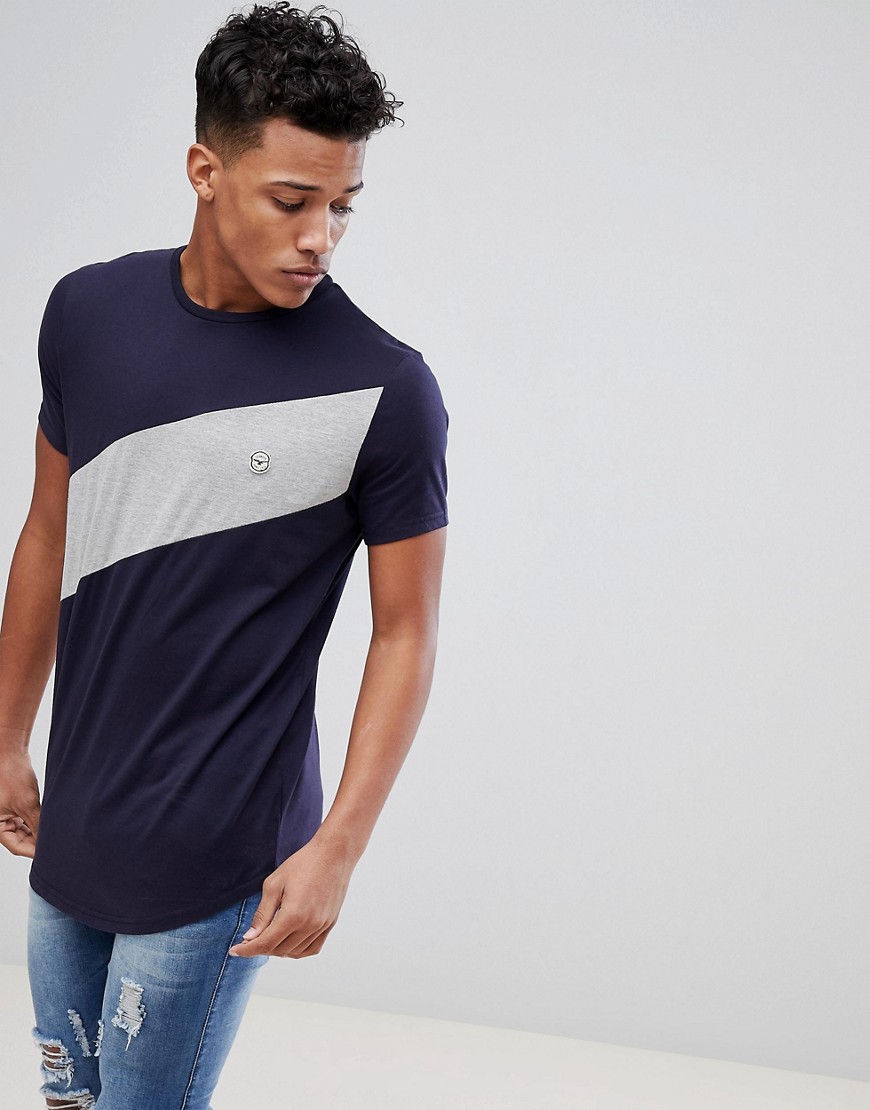 T-shirt med diagonalt panel fra Le Breve-Marineblå