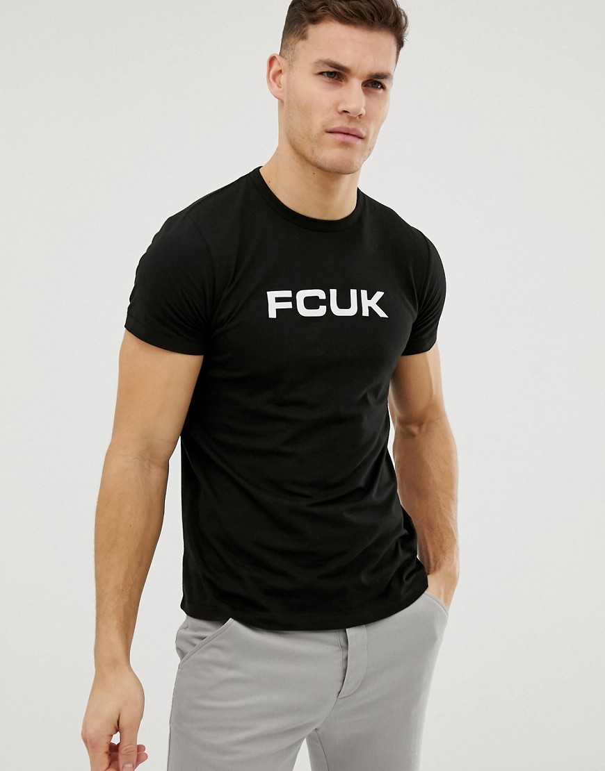 T-shirt med FCUK-logo på brystet fra French Connection-Sort
