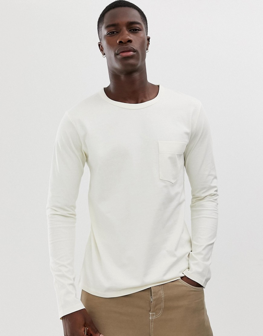 T-shirt med lomme, lange ærmer og lave skuldersyninger fra Selected Homme-Grå