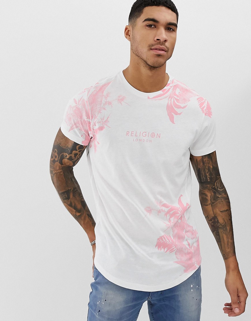 T-shirt med lyserødt blomsterprint fra Religion-Hvid