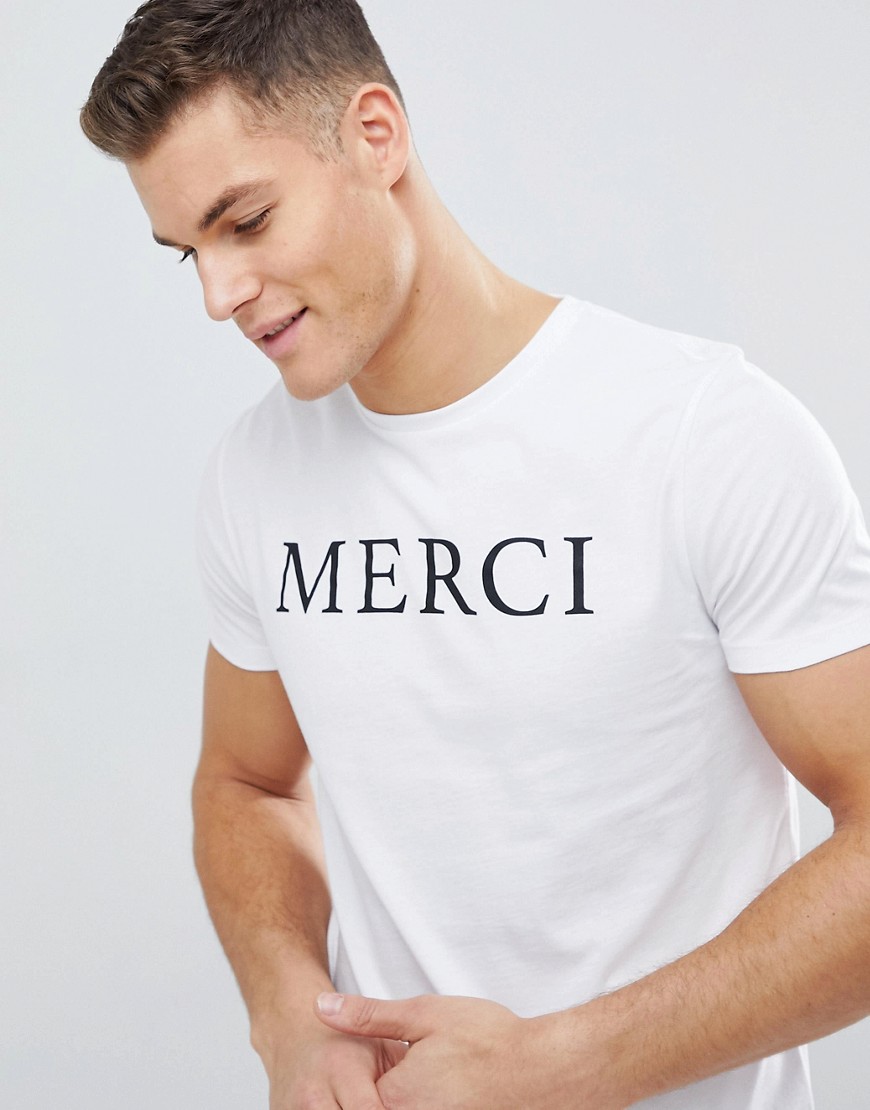 t-shirt med merci fransk sloganprint fra ASOS DESIGN-Hvid