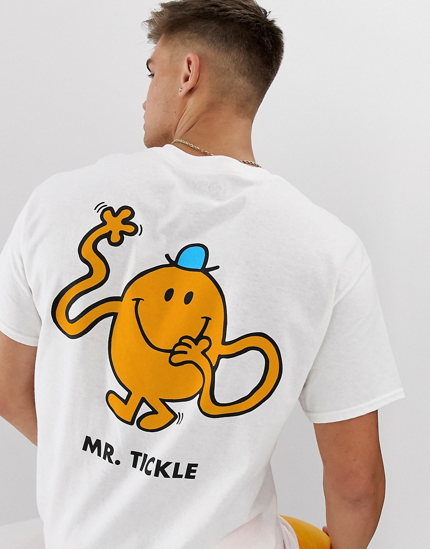 T-shirt med Mr. Tickle print bagpå fra Mr. Men-Hvid