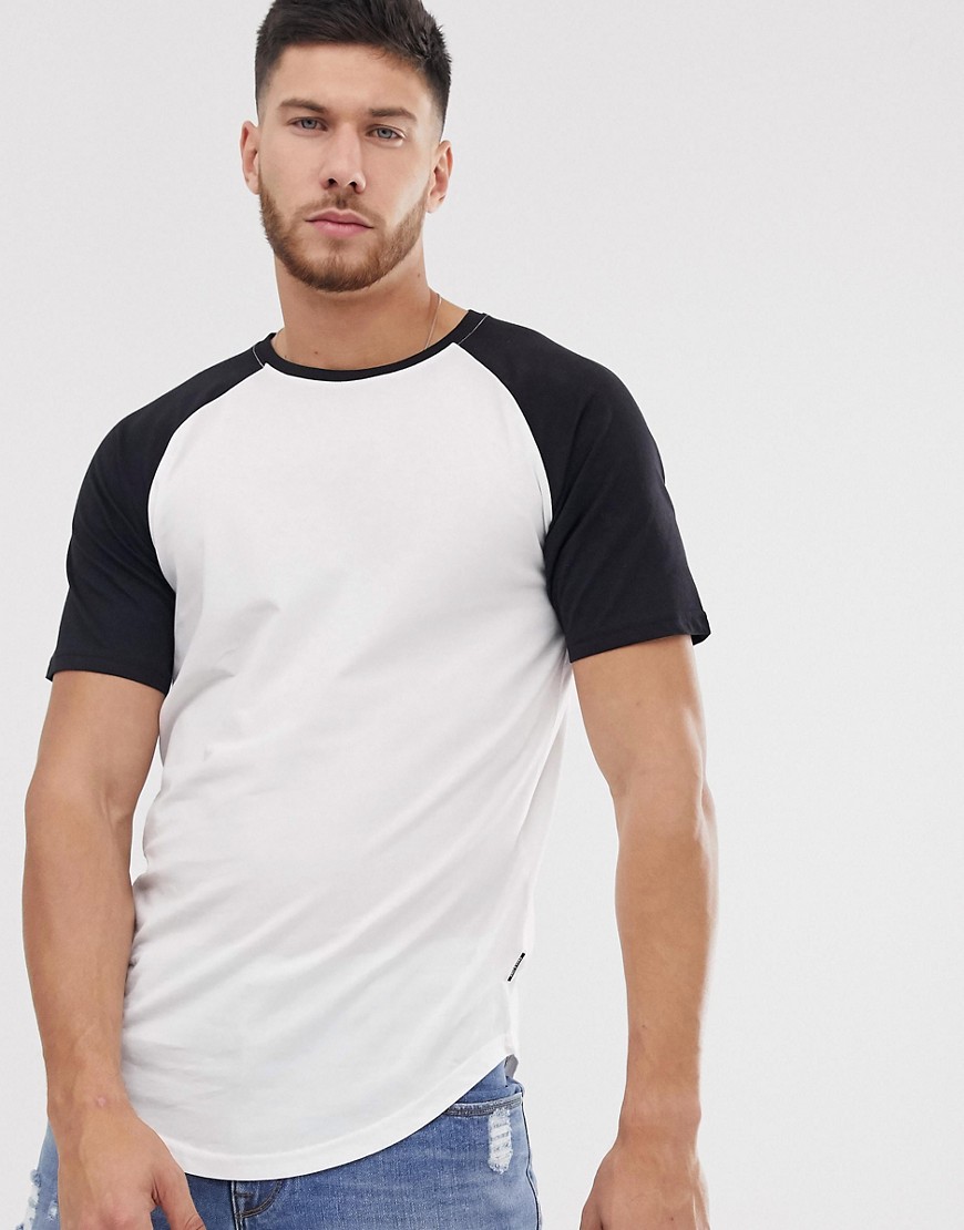 T-shirt med raglanærmer og buet kant fra Only & Sons-Hvid