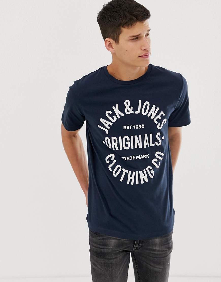 T-shirt med skrift fra Jack & Jones Originals-Marineblå