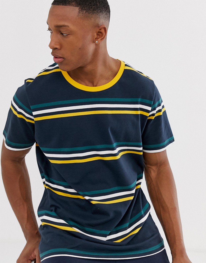T-shirt med sænket skulder og vandrette striber i marineblå fra Jack & Jones Original