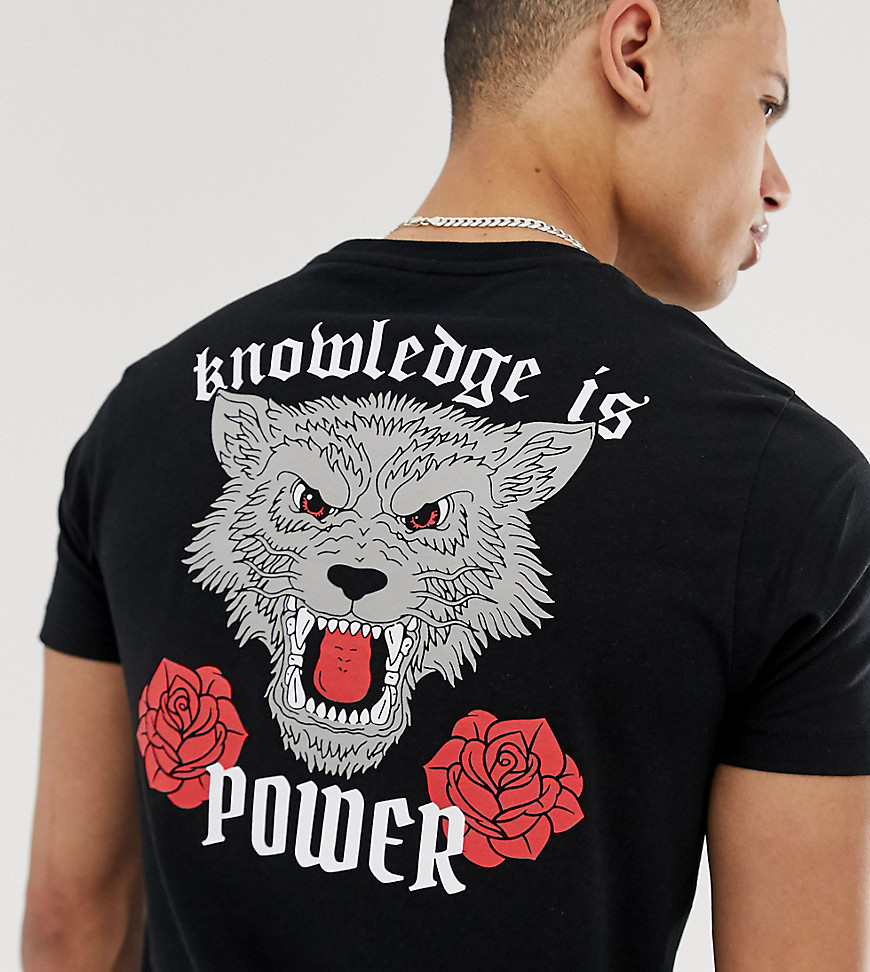 T-shirt med ulveprint på ryggen fra ASOS DESIGN Tall-Sort