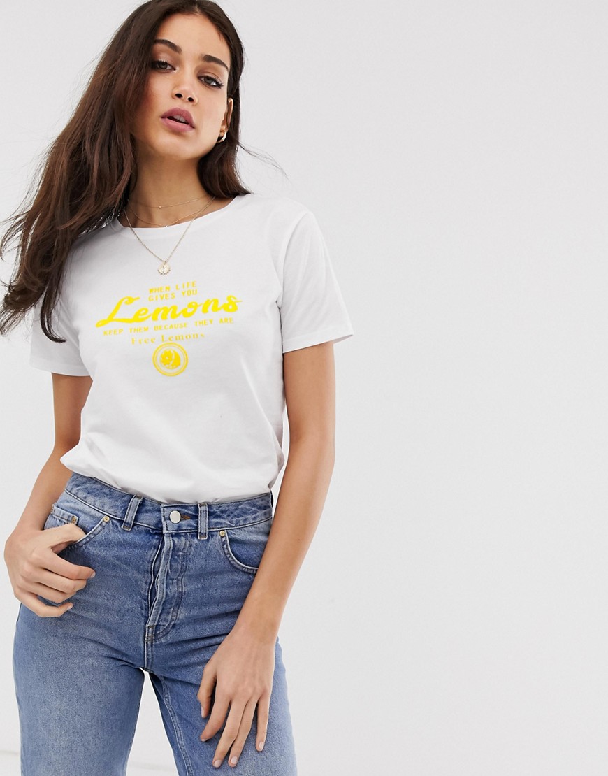 T-shirt med When life gives you Lemons print fra Stradivarius-Hvid