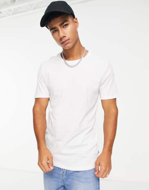 T-shirt o wydłużonym fasonie Only & Sons z zaokrąglonym dołem, biały