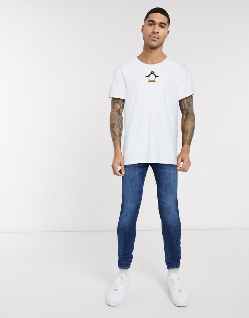T-shirt ricamata con Pingu confuso-Bianco