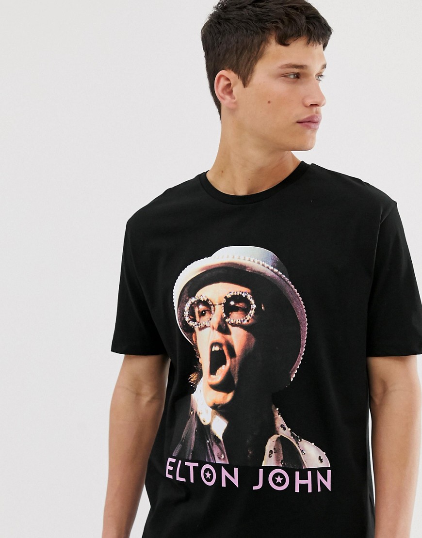 T-shirt med fotografisk Elton John-print og afslappet pasform fra ASOS DESIGN-Sort