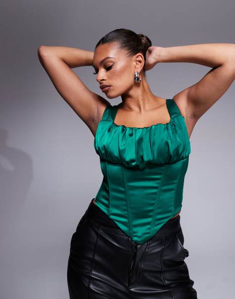 Taideux Coppe Grandi - Alyssa - Corsetto in raso verde smeraldo con stecche - view 1