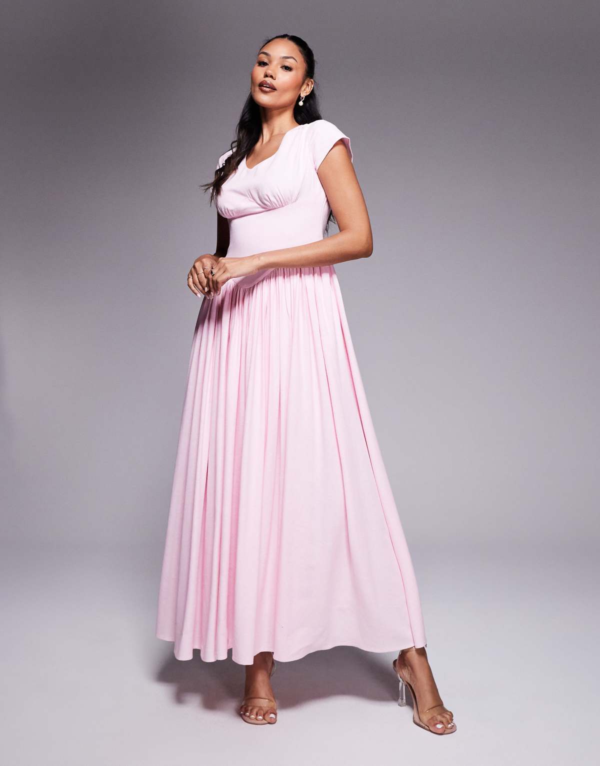 Taideux fuller bust Alara maxi linen dress with boning in pastel pink