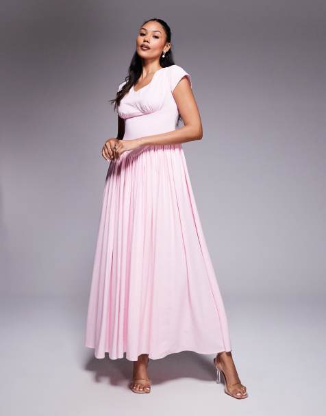 Taideux fuller bust Alara maxi linen look dress with boning in pastel pink - view 1