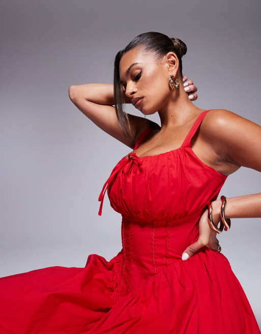 Radiant Red Ruched Evening Mini Dress