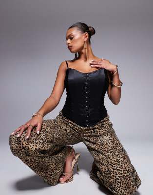 Taideux fuller bust Cassandra satin boned corset top with hook and eye detail in black