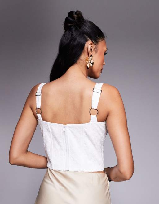 Taideux fuller bust Clara borderie corset top with boning in white, 3 of 4
