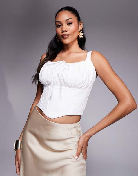 Taideux fuller bust Clara eyelet corset top with boning in white - view 1