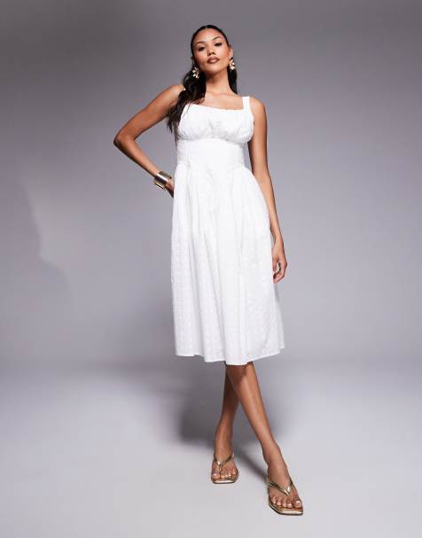 Taideux fuller bust Marie midi broderie dress with ruching and boning in white - view 1